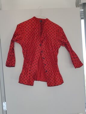 Beluva Red Black Polka Dot Blouse
